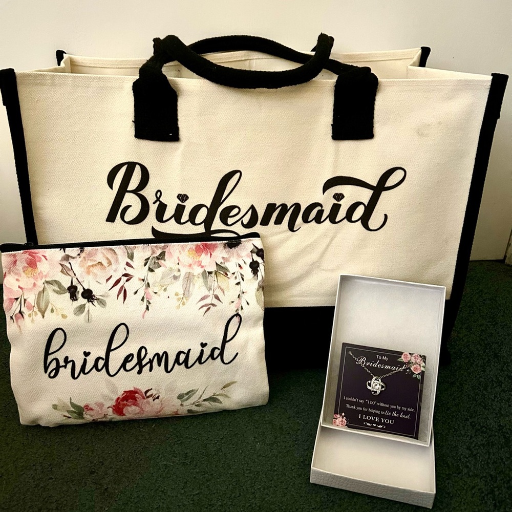 Bridesmaid Tote and Pouch Set - Black and Cream